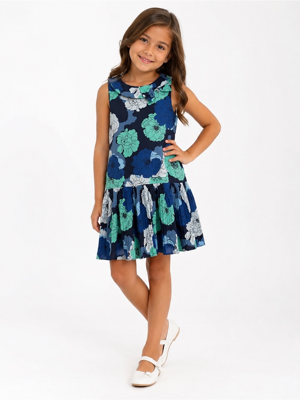 Janie and Jack Girls Navy Floral Sleeveless Drop-Waist Dress Size 6
